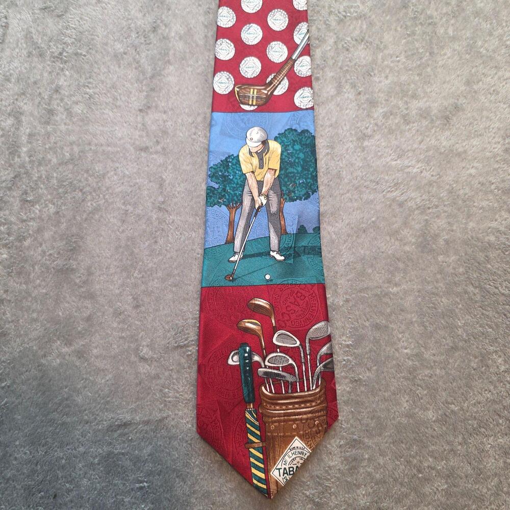 Tabasco Tie Mens One Size Red Golf Clubs Balls 100% Silk Novelty Necktie USA